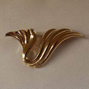 Vintage Gold Tone Abstract Brooch signed MJent
